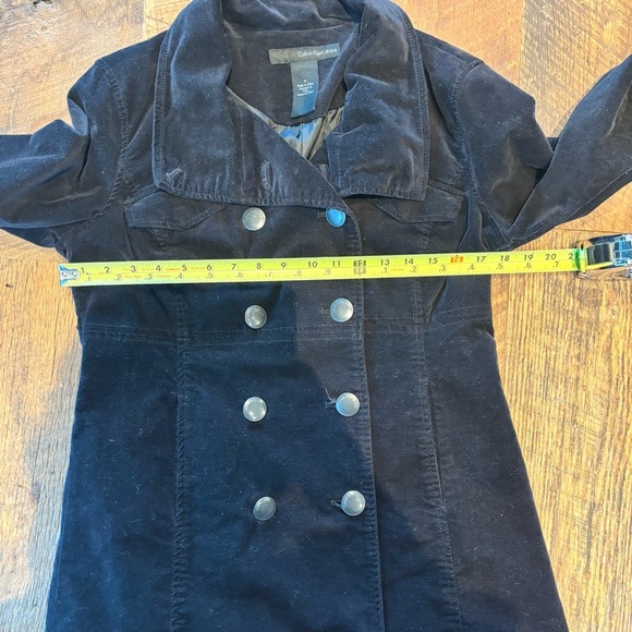 Calvin Klein Women's Double-Breasted velvet Black Peacoat - Picture 5 of 7